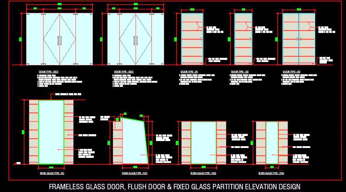 Flush Doors and Glass Partitions CAD Block Collection